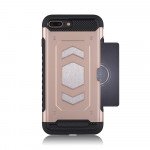 Wholesale iPhone 8 Plus / 7 Plus Metallic Plate Case Work with Magnetic Holder and Card Slot (Gold)